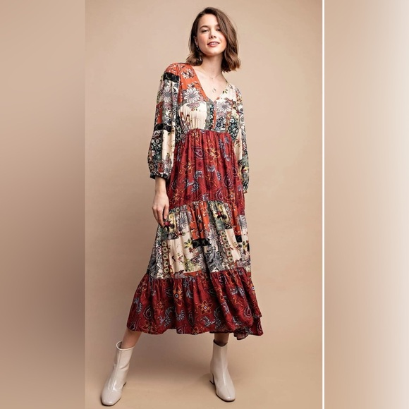 🌺 Gigio Marsala Floral Midi Dress‼️FINAL SALE - Picture 1 of 3